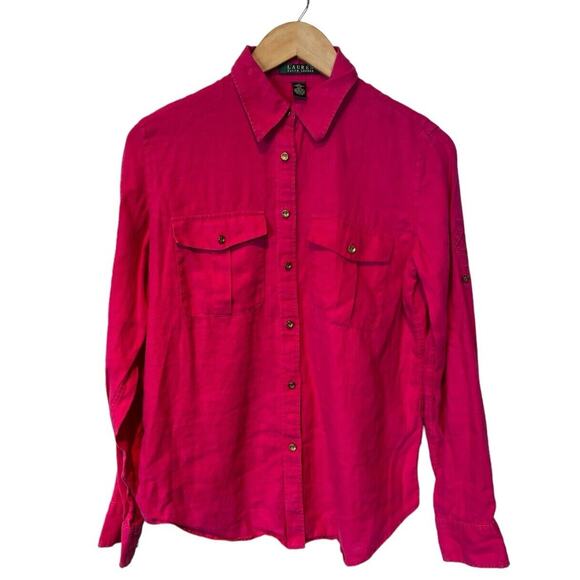 Lauren Ralph Lauren Pink Linen Button Down Shirt Small - Picture 1 of 5